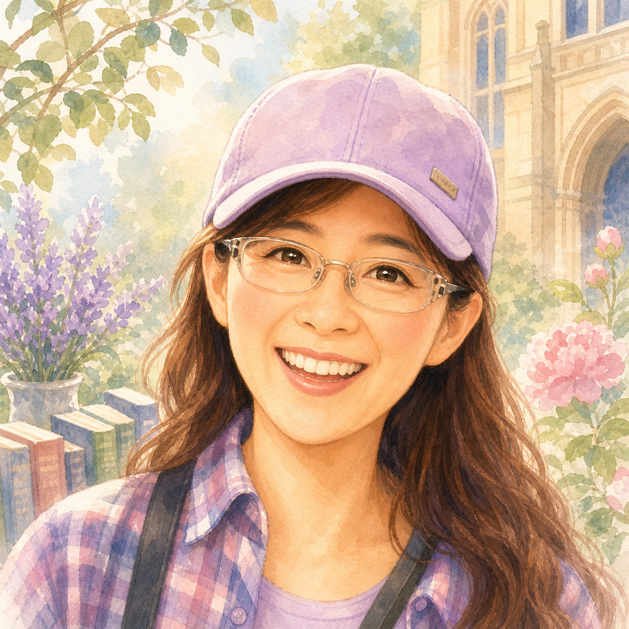 校園書香童話館店主的水彩卡通肖像